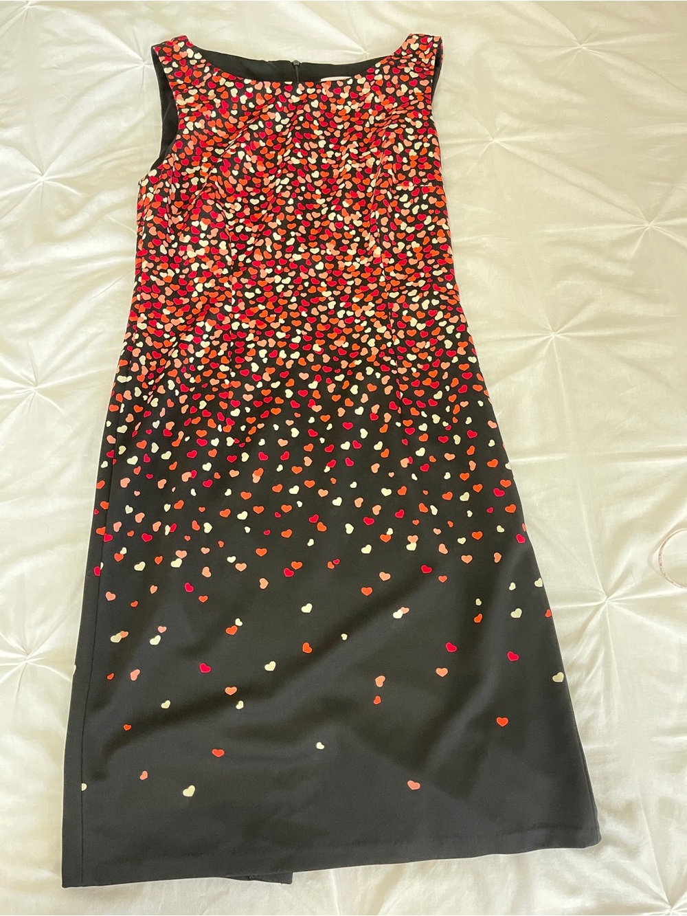 New York & Company Black Midi Dress with Red Pink and Cream Heart Print